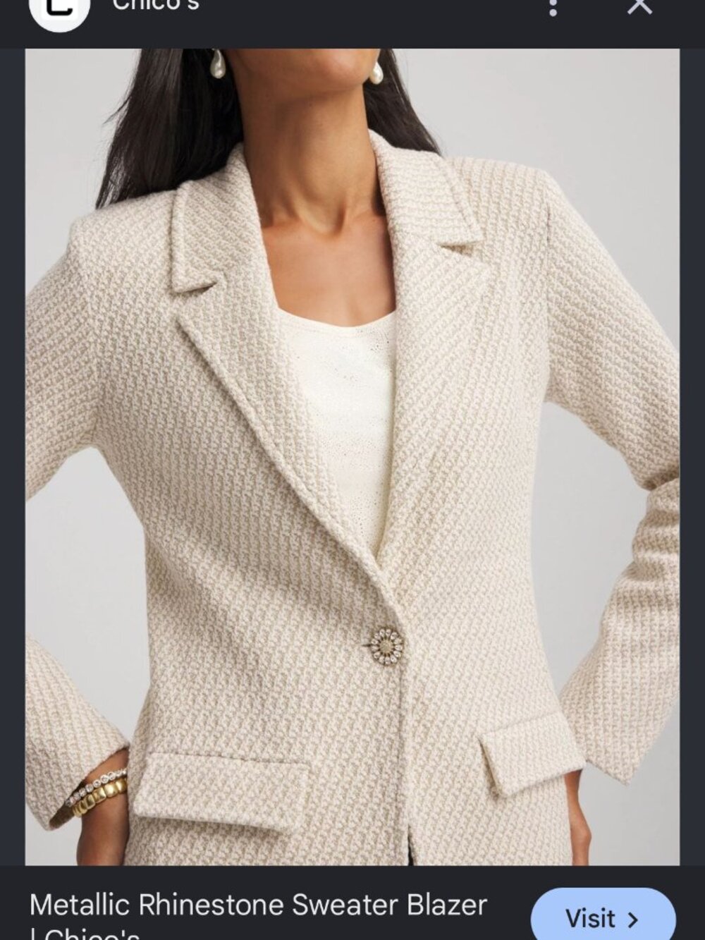 nwt CHICO'S rhinestone button lurex gold metallic sweater blazer 3 xl